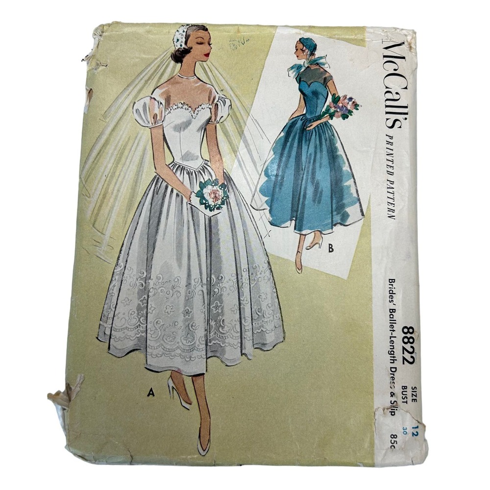 McCalls Vintage 1950's Pattern #8822 Brides Ballet Length Dress Size 12 HTF RARE